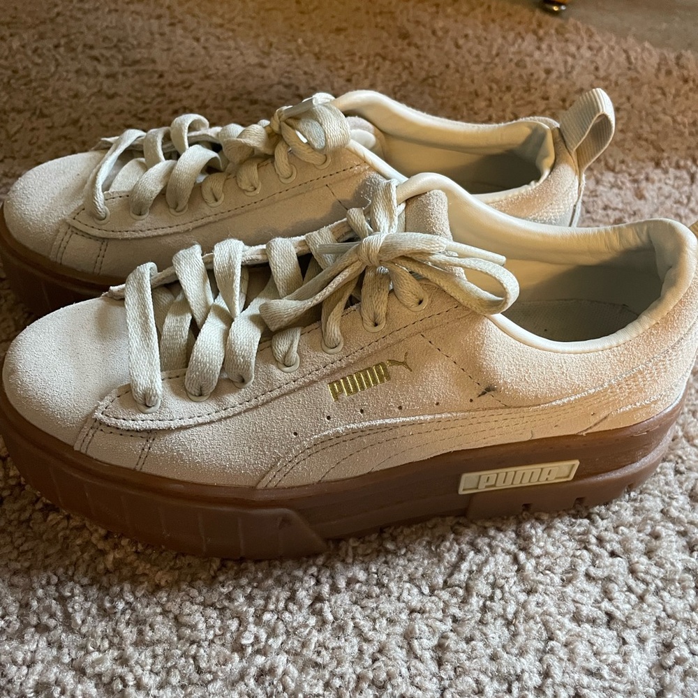 Puma Beige Suede Platform Shoes